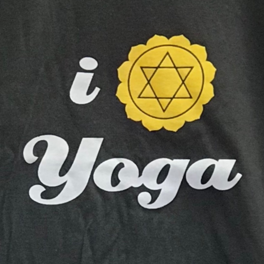 NWOT Graphic Tee T-Shirt Mens I Love Yoga Meditation OM Gray Gildan Crew Neck